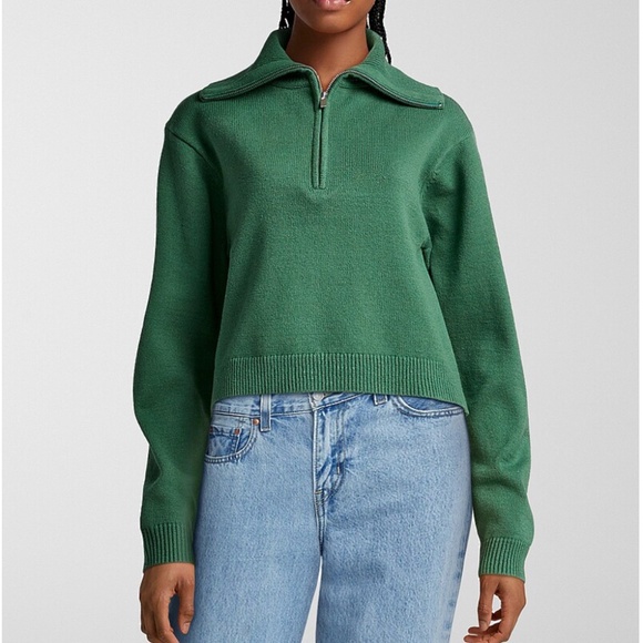 Green ribbed zip-collar sweater NWT - Picture 1 of 8